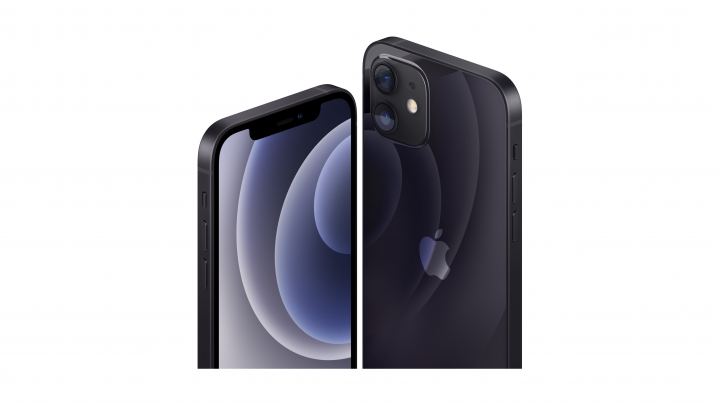 Smartfon Apple iPhone 12 mini czarny - widok frontu i tyłu