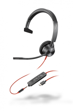 Słuchawki przewodowe HP Poly Blackwire 3315 Mono USB-C + Adapter USB-C/A -8X217AA
