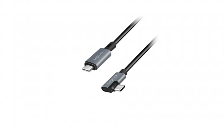 Kabel LogiLink USB 2.0 - USB-C kątowy czarny 2m CU0183
