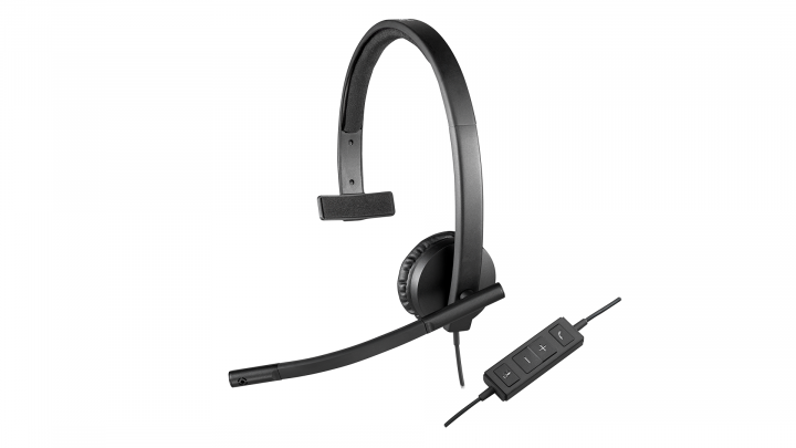 Słuchawki z mikrofonem Logitech USB Headset H570e czarne - widok frontu prawej strony