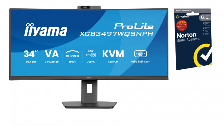 Monitor iiyama ProLite Curved XCB3497WQSNPH-B1 + Norton Small Business card 250G 2