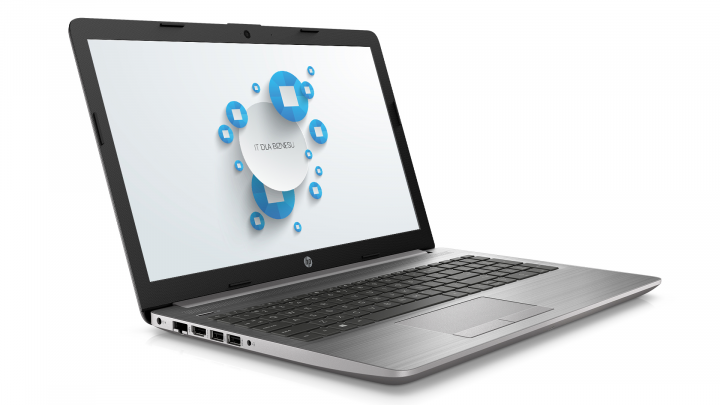 Laptop HP 250 G7 srebrny - widok frontu lewej strony