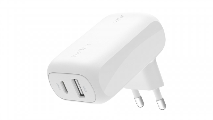Ładowarka sieciowa Belkin USB-C 30W USB-A 42W kątowa biała - WCB009vfWH
