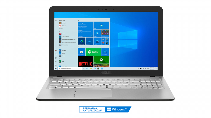 Laptop Asus VivoBook X543MA W10H srebrny - widok frontu