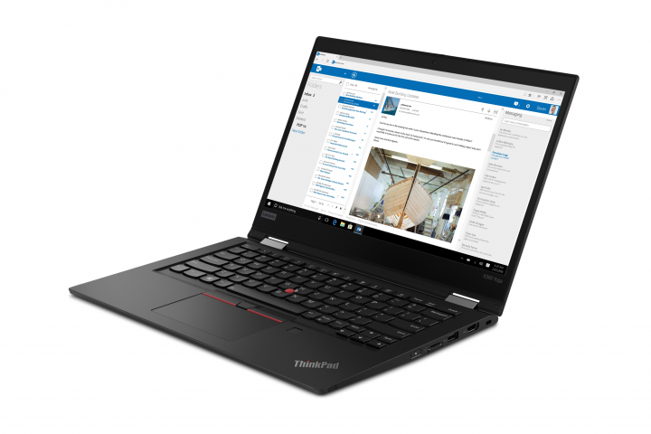 Laptop Lenovo ThinkPad X390 Yoga czarny - widok frontu prawej strony