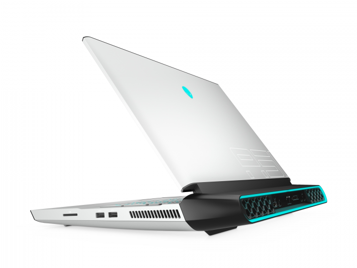 Laptop Dell Alienware Area-51m R2 srebrny - widok tyłu prawej strony