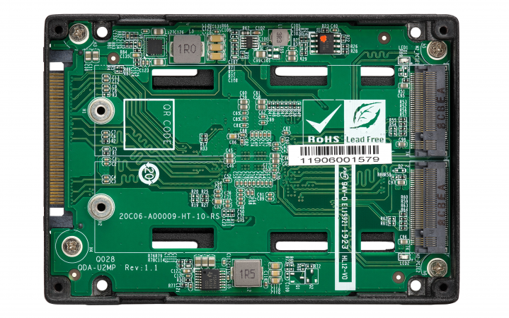 Adapter QNAP 2xM.2 2280 PCIe - U.2 2,5 SSD QDA-U2MP - widok z góry otwarty
