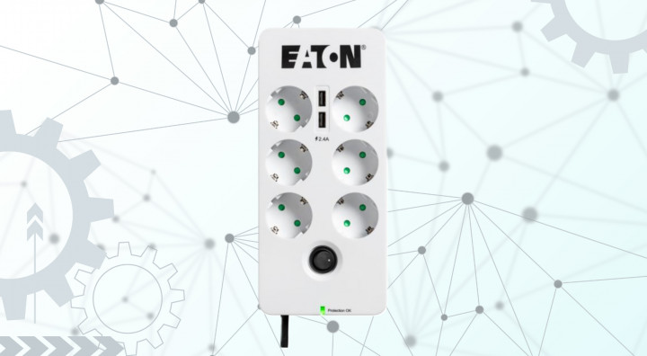 Listwa antyprzepięciowa Eaton 6xSchuko USB 1,5m PB6UD front