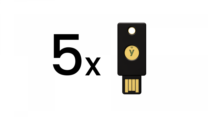 Klucz sprzętowy Yubico YubiKey 5 NFC FIPS USB-A (zestaw 5 szt.) - 8880001132