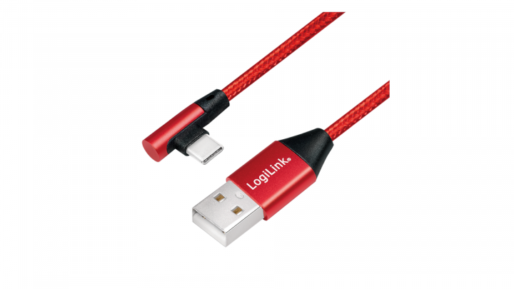 Kabel LogiLink USB-A kątowy 90° - USB-C 1m CU0146