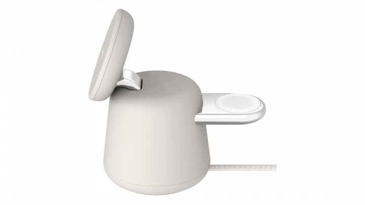 Ładowarka magnetyczna Belkin 2w1 Qi2 15W do iPhone, AppleWatch, AirPods, kremowa - WIZ027vfH37 bok