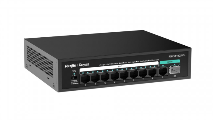 Switch Ruijie Reyee RG-ES110GS-P-L 8-port GE PoE+ 120W 1x1Gb Base-T 1x1Gb SFP 3