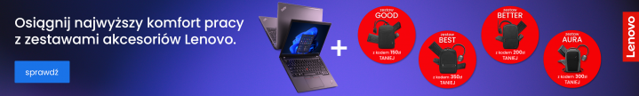 Osiągnij najwyższy komfort pracy z zestawami akcesoriów Lenovo. - baner kategorii