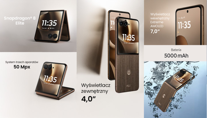 Smartfon Motorola razr 70 Ultra top drewniany