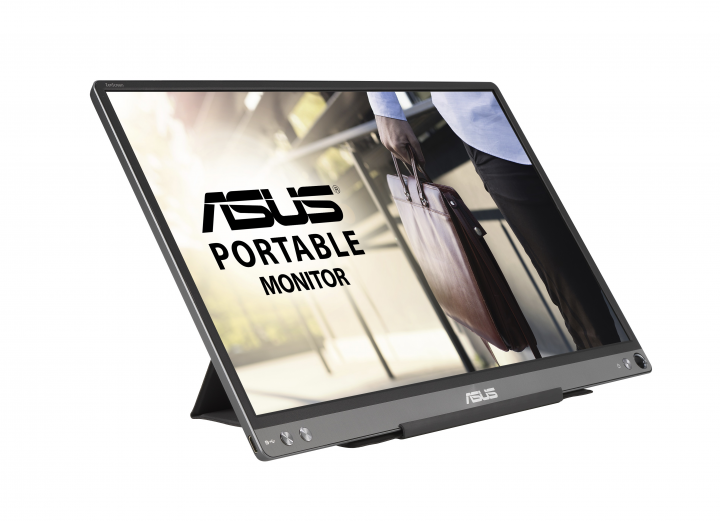 Monitor Asus MB16ACE szary - widok frontu lewej strony