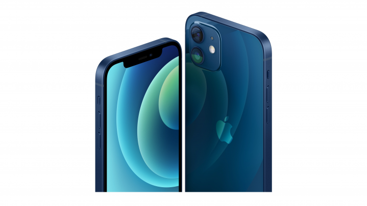 Smartfon Apple iPhone 12 niebieski - widok frontu i tyłu v2