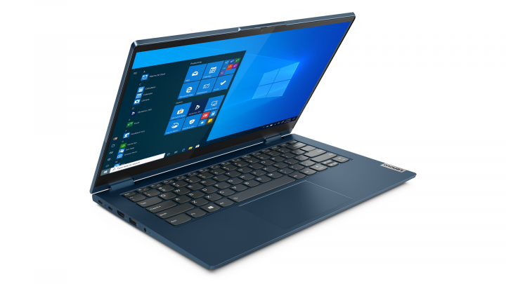 Laptop Lenovo ThinkBook 14s Yoga niebieski widok frontu lewej strony