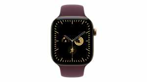 Smartwatch Apple Watch Series 12 GPS + Cellular, koperta 46 mm z tytanu w kolorze złotym, pasek sportowy w kolorze burgund - rozmiar M/L - MJGT4MP/A