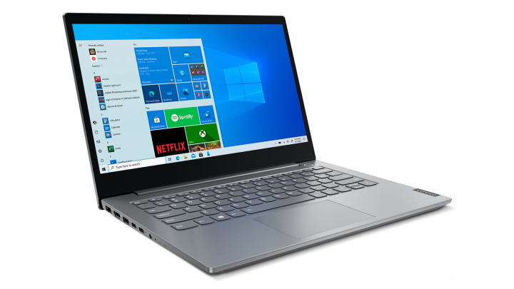 Laptop Lenovo ThinkBook 14 IIL szary widok frontu lewej strony