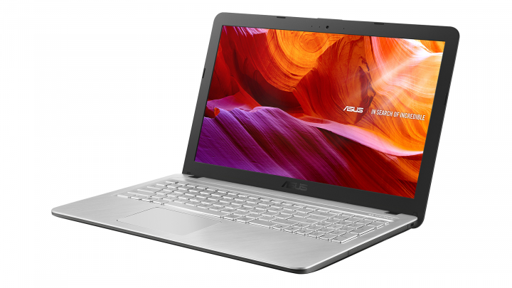 Laptop Asus VivoBook X543MA srebrny - widok frontu prawej strony