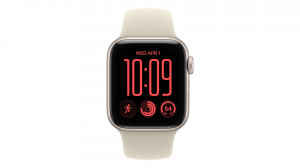 Smartwatch Apple Watch SE 3 GPS koperta 40 mm z aluminium w kolorze księżycowej poświaty, pasek sportowy w kolorze piaskowym - rozmiar M/L - MJKW4MP/A