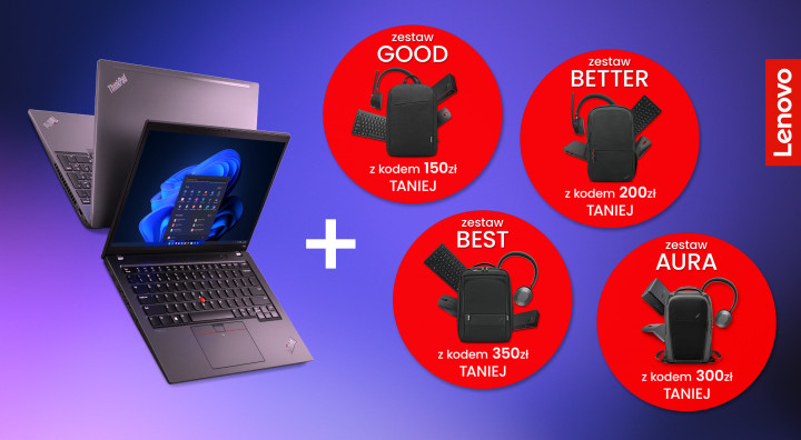 Osiągnij najwyższy komfort pracy z zestawami akcesoriów Lenovo. - baner w środku aktualności