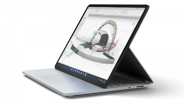 Surface Laptop Studio platynowy - widok frontu prawej strony2