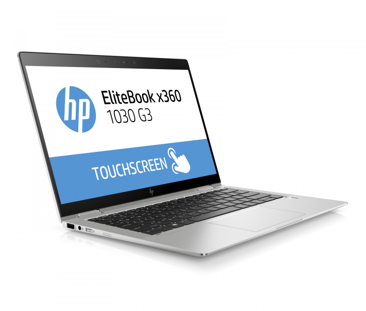 Laptop HP EliteBook x360 1030 G3 srebrny - widok frontu lewej strony