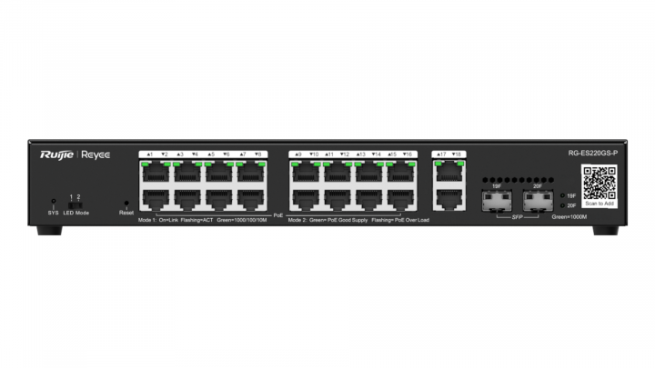 Switch Ruijie Reyee RG-ES220GS-P 18-port GE PoE+ 250W 2x1Gb SFP