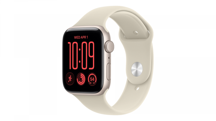 Apple Watch SE 3 GPS koperta 44 mm z aluminium w kolorze księżycowej poświaty, pasek sportowy w kolorze piasek 1