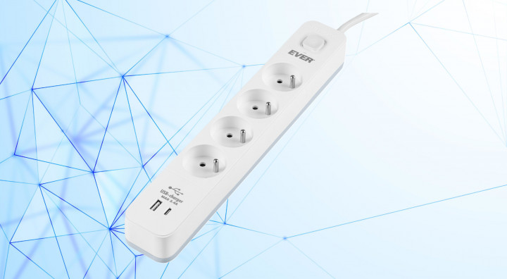 Listwa antyprzepięciowa EVER Protect 4PL 1A1C USB 1,5m TLZ12-PRO0151000