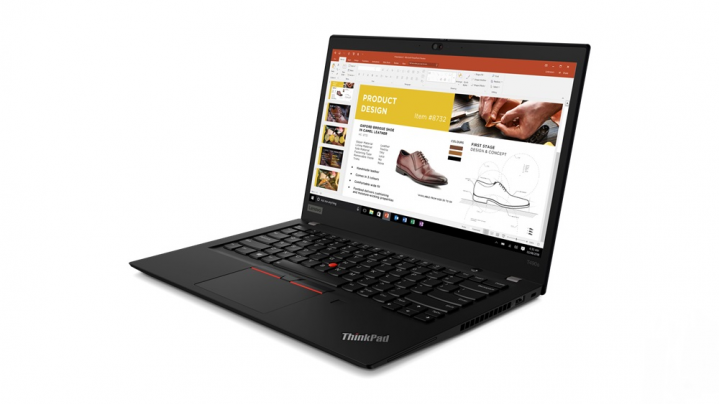 Laptop Lenovo ThinkPad T490s czarny - widok frontu prawej strony