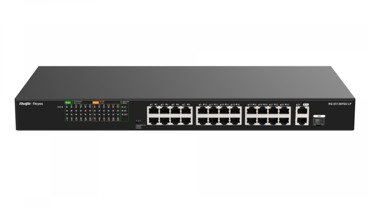 Switch Ruijie Reyee RG-ES126FGS-LP 24-port 100Mbps PoE+ 180W 1x1Gb Base-T 1x1Gb Combo