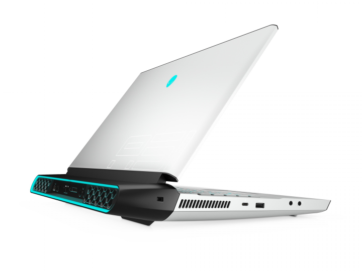 Laptop Dell Alienware Area-51m R2 srebrny - widok tyłu lewej strony