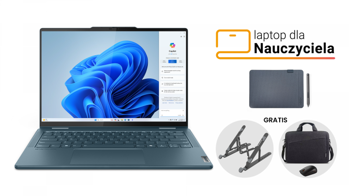 Laptop 2w1 Lenovo Yoga 7 14IML9 W11H Tidal teal (Lenovo Digital Pen&Yoga 14-inch Sleeve) Bon + zestaw (GX30K79401+GX40Q17229) + Podstawka Orico