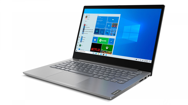 Laptop Lenovo ThinkBook 14 IIL szary widok frontu prawej strony
