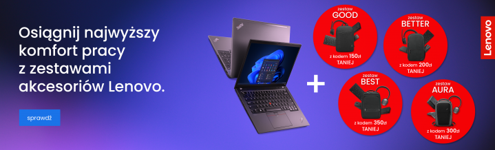 Osiągnij najwyższy komfort pracy z zestawami akcesoriów Lenovo. - baner promocji