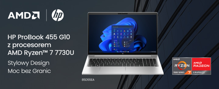 Stylowy Design Moc bez granic - HP ProBook 455 G10 85D55EA z procesorem AMD Ryzen™ 7 7730U 7