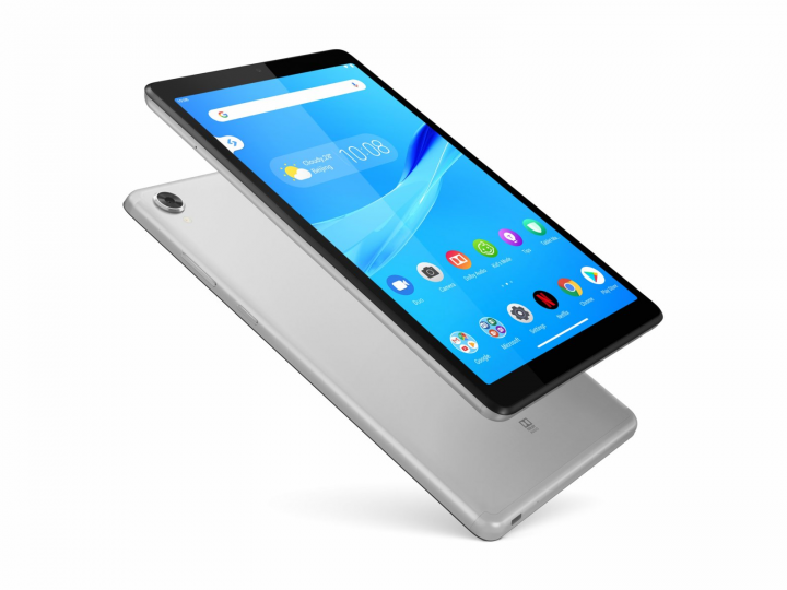 Tablet Lenovo TAB M8 platynowy - widok frontu i tyłu