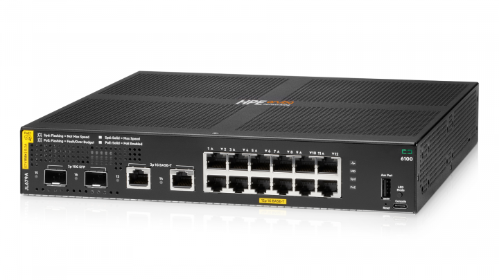 Switch HPE Aruba Networking CX 6100 JL679A 12-port GE PoE 139W 2x10Gb SFP+ 2x1Gb 3