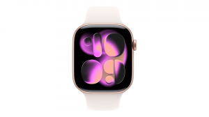 Smartwatch Apple Watch Series 11 GPS, koperta 46 mm z aluminium w kolorze różowego złota, pasek sportowy w kolorze łagodnego różu - rozmiar S/M - MEV64MP/A