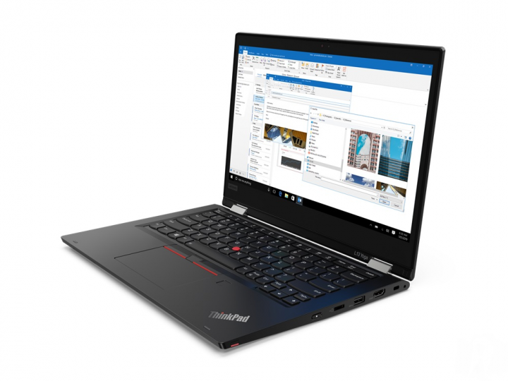 Laptop Lenovo ThinkPad L13 Yoga czarny - widok frontu prawej strony
