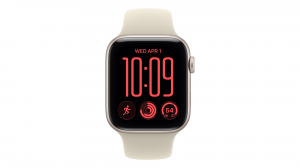 Smartwatch Apple Watch SE 3 GPS koperta 44 mm z aluminium w kolorze księżycowej poświaty, pasek sportowy w kolorze piaskowym - rozmiar M/L - MJL54MP/A