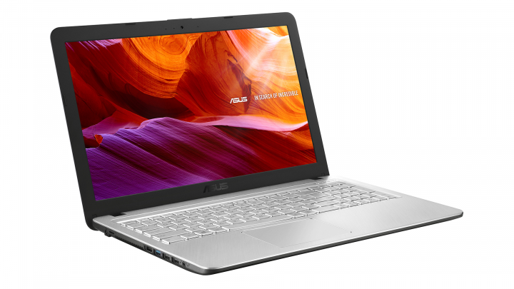 Laptop Asus VivoBook X543MA srebrny - widok frontu lewej strony