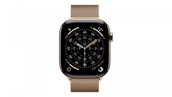 Smartwatch Apple Watch Series 11 GPS + Cellular, koperta 46 mm z tytanu w kolorze złotym, bransoleta mediolańska w kolorze złoty