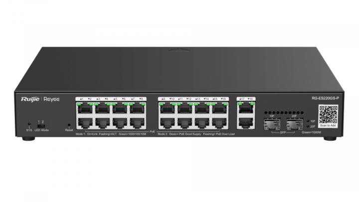 Switch Ruijie Reyee RG-ES220GS-P 18-port GE PoE+ 250W 2x1Gb SFP 3