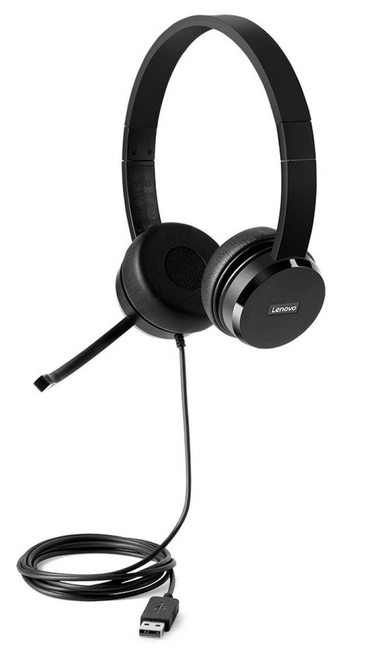 Słuchawki z mikrofonem Lenovo 100 czarne - widok frontu prawej strony