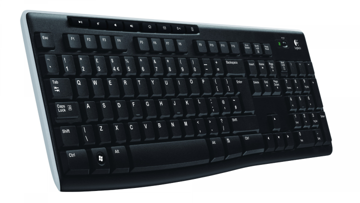 Klawiatura bezprzewodowa Logitech K270 czarna 920-003738 - widok frontu lewej strony