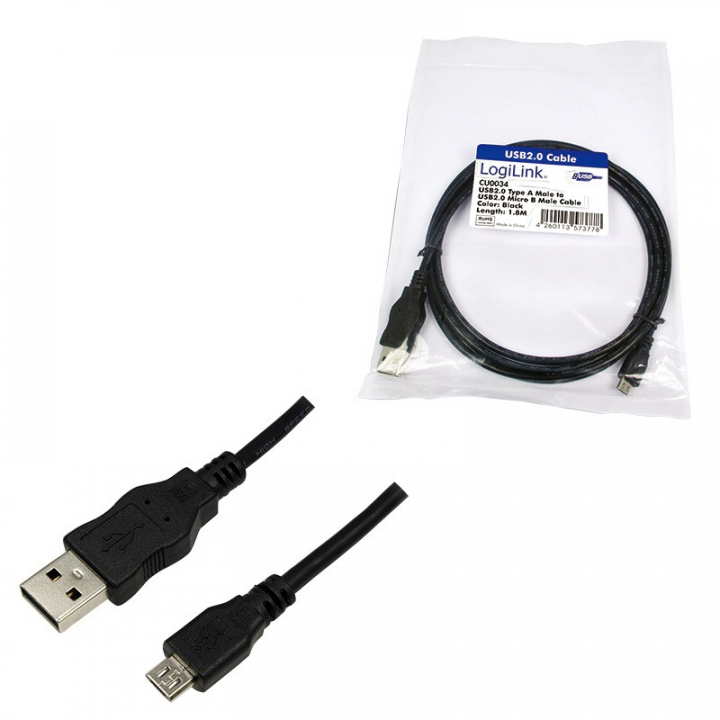 Kabel LogiLink USB 2.0 - microUSB 1,8m CU0034 - widok frontu