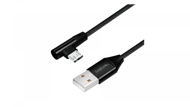 Kabel LogiLink USB-A kątowy 90° - microUSB-B 0,3m CU0141